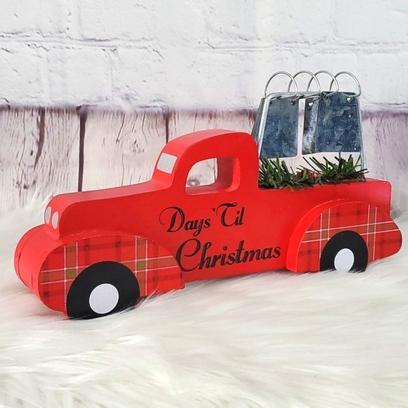 Christmas Countdown Wooden Red Farm Truck Galvanized Metal Number Decor - Picture 9 of 13